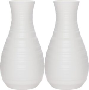 2 Pack Composite Plastics Flower Vase, Unbreakable Ceramic Look Vase for Home Decor Centerpieces, Arranging Bouquets (White)