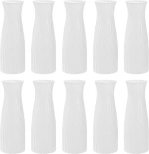 10 Pack Composite Plastic Flower Vase, White Tall Conic Floral Vase Home Decor Centerpieces, Unbreakable Vase for Decor Living Room