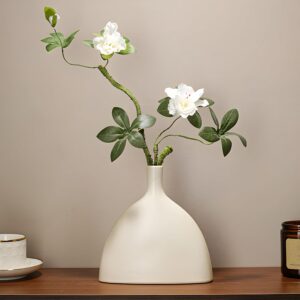 White Ceramic Vase for Home Decor, Boho Vase for Pampas Grass, Minimalis Modern Home Decor Aesthetic, Flower Vase for Living Room, Coffee Table, Shelf, Entryway, Mantle, Office